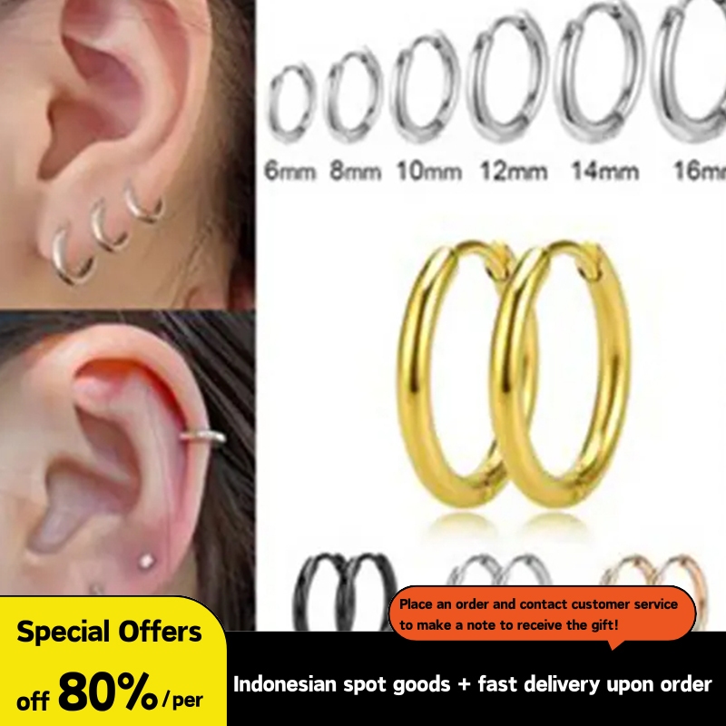 *In Stock*1 Buah Anting Bulat Tulang Rawan 8-16mm, Anting Lingkaran Kecil Stainless Steel, Anting Mo