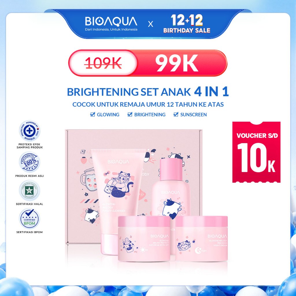 BIOAQUA Skincare Anak Paket 4pcs Niacinamide Glowing & Brightening / Tea Tree Oligopeptide Acne Set 