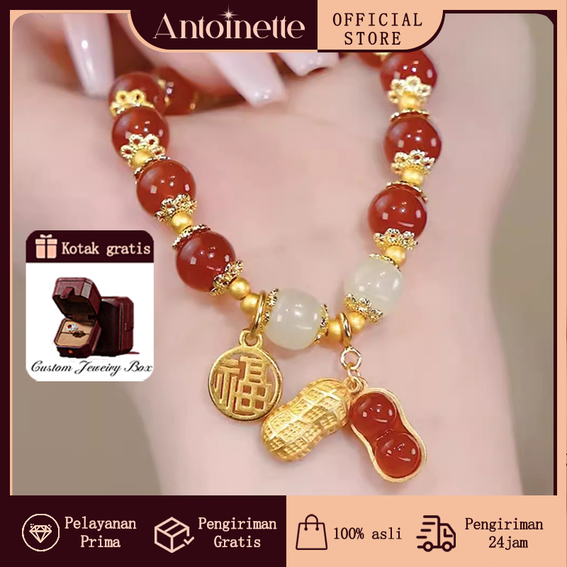 Kotak Gratis COD Gelang yang beruntung Giok Asli Batu Kacang Titanium/Gelang Giok Kacang Wanita Berl