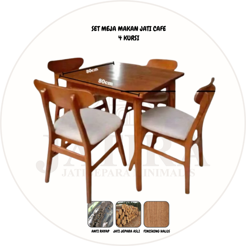 Meja Makan 4 Kursi Kayu Jati Jepara Cafe | Meja Makan Jati Asli Jepara Murah Palembang