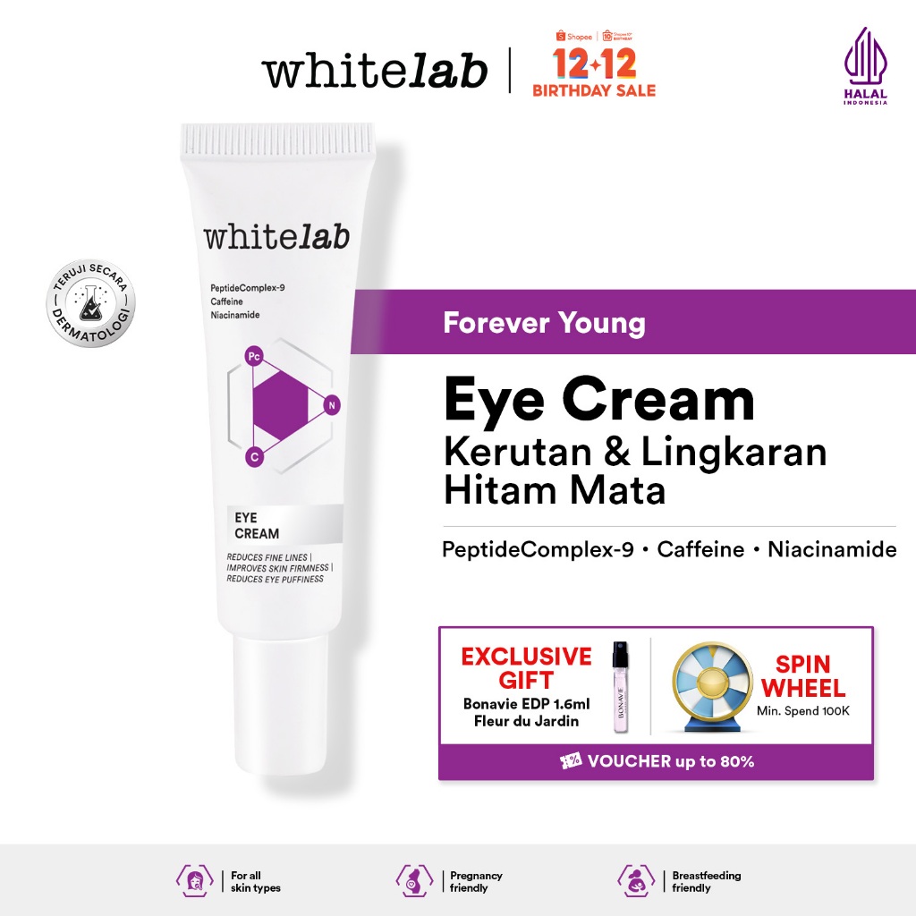 Whitelab Eye Cream - Krim Mata Atasi Kerutan, Garis Halus, Kantung Mata, dan Mata Panda dengan Pepti