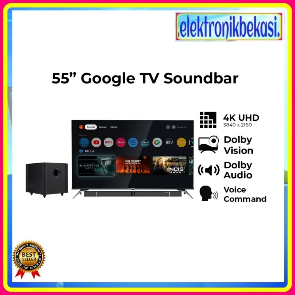 LED POLYTRON PLD 55 BUG 5058 / LED POLYTRON 55 INCH SOUNDBAR GOOGLE TV 4K UHD PLD 55BUG5058