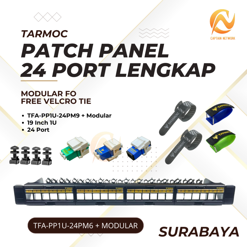Tarmoc TFA-PP1U-24PM6 | Patch Panel 24 Port Fiber Optic FO LENGKAP Free 8 pcs Velcro tie