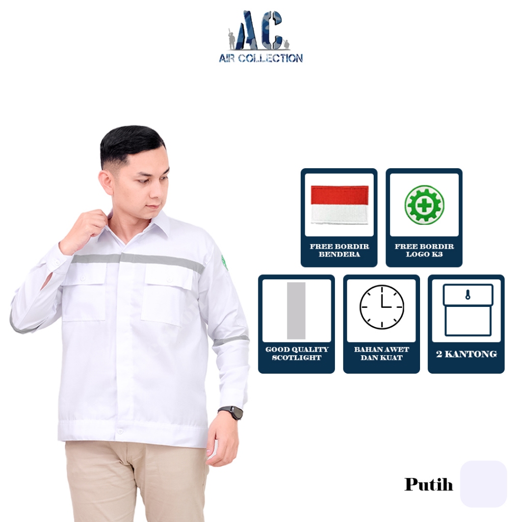 Baju safety lengan panjang seragam kerja proyek kemeja safety premium