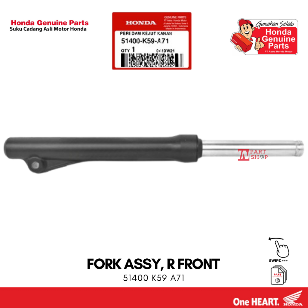 Shock Depan Kanan Set (Fork Assy, R Front) - New Vario 125 K60R & 150 K59J / 51400-K59-A71