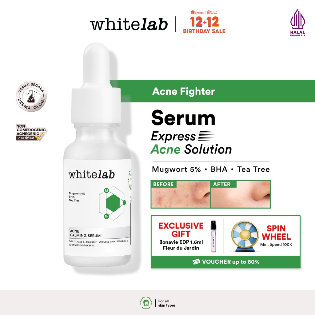 Whitelab Acne Calming Serum - Serum untuk Kulit Jerawat, Bruntusan, dan Berminyak dengan Mugwort, BH