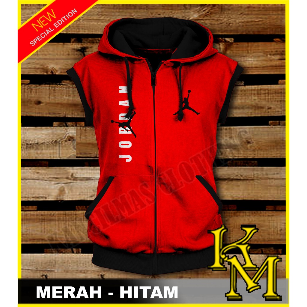 JAKET ZIPPER ROMPI VEST HOODIE MICHAEL JORDAN NEW WARNA MERAH - HITAM