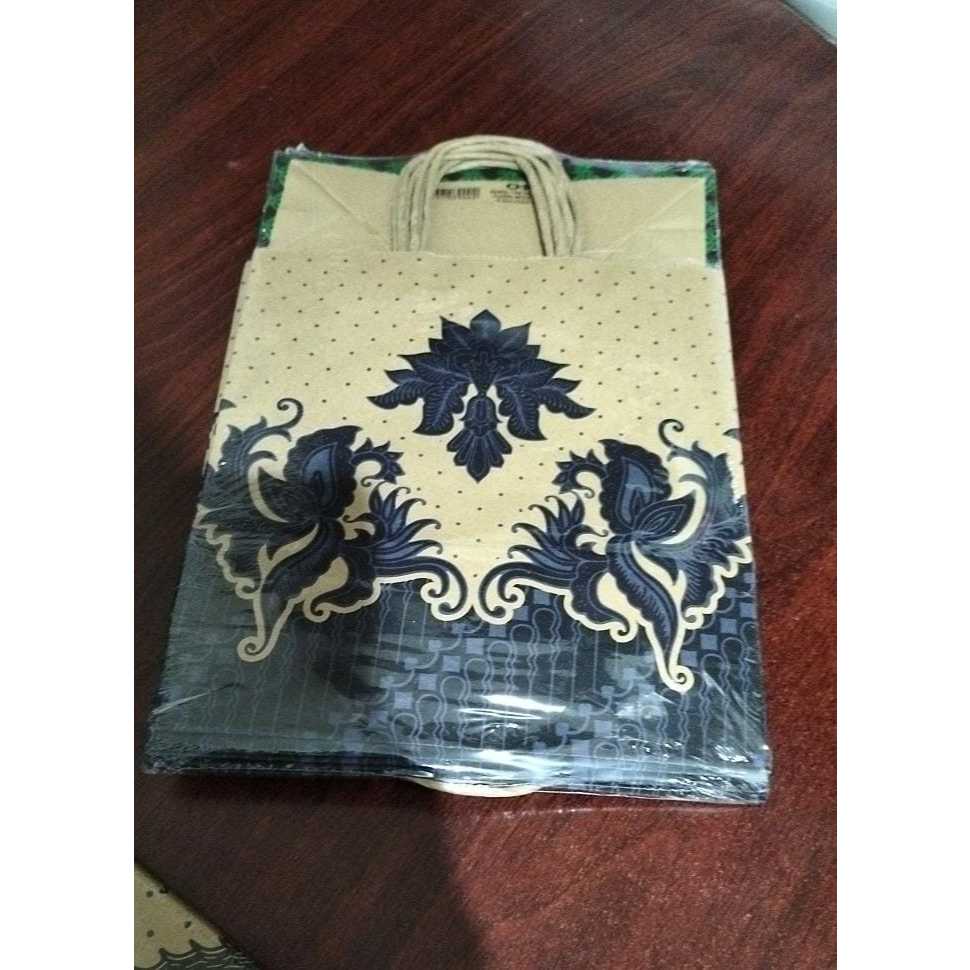 Paper Bag tali Motif Batik uk 22 x 24 x 8 cm OKEY/ tas kertas coklat PER PACK