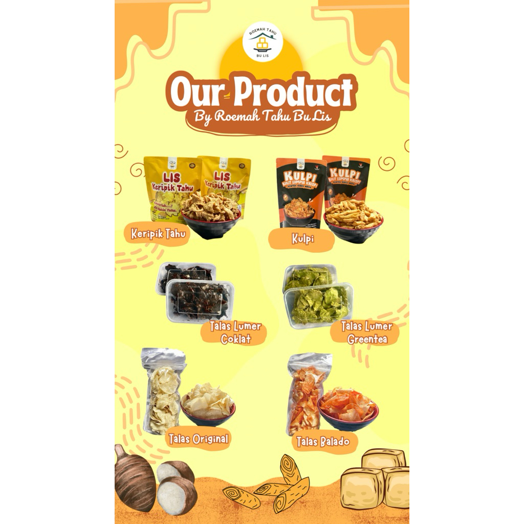 aneka keripik/keripik talas/keripik tahu/lumpia/krispi/camilan gurih/snack/coklat lumer/cokelat lume