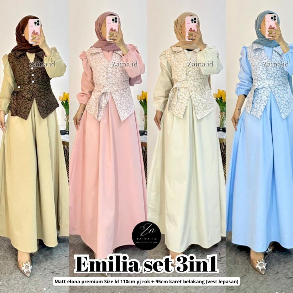 READY • EMILIA BRILLIANA TAMIRA URSULA HAPSARI ELMIRA SELVIA DRESS SET OUTER ROMPI ORI BY ZAINA.ID A