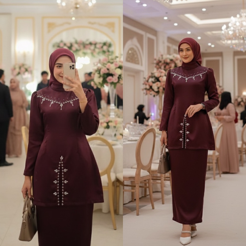 Oneset FAYRA Baju Kurung Melayu Malaysia Dress Pesta Setelan Wanita Baju Kondangan Kekinian Full