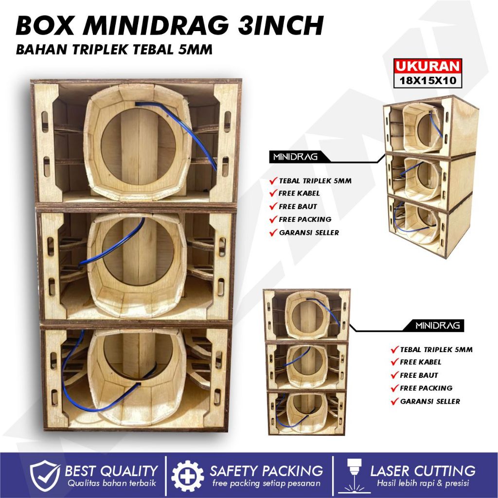 BOX SPEAKER MINIDRAG 3INCH BOX SOUND SYSTEM MINIATUR TRIPLEK 5MM BERKUALITAS