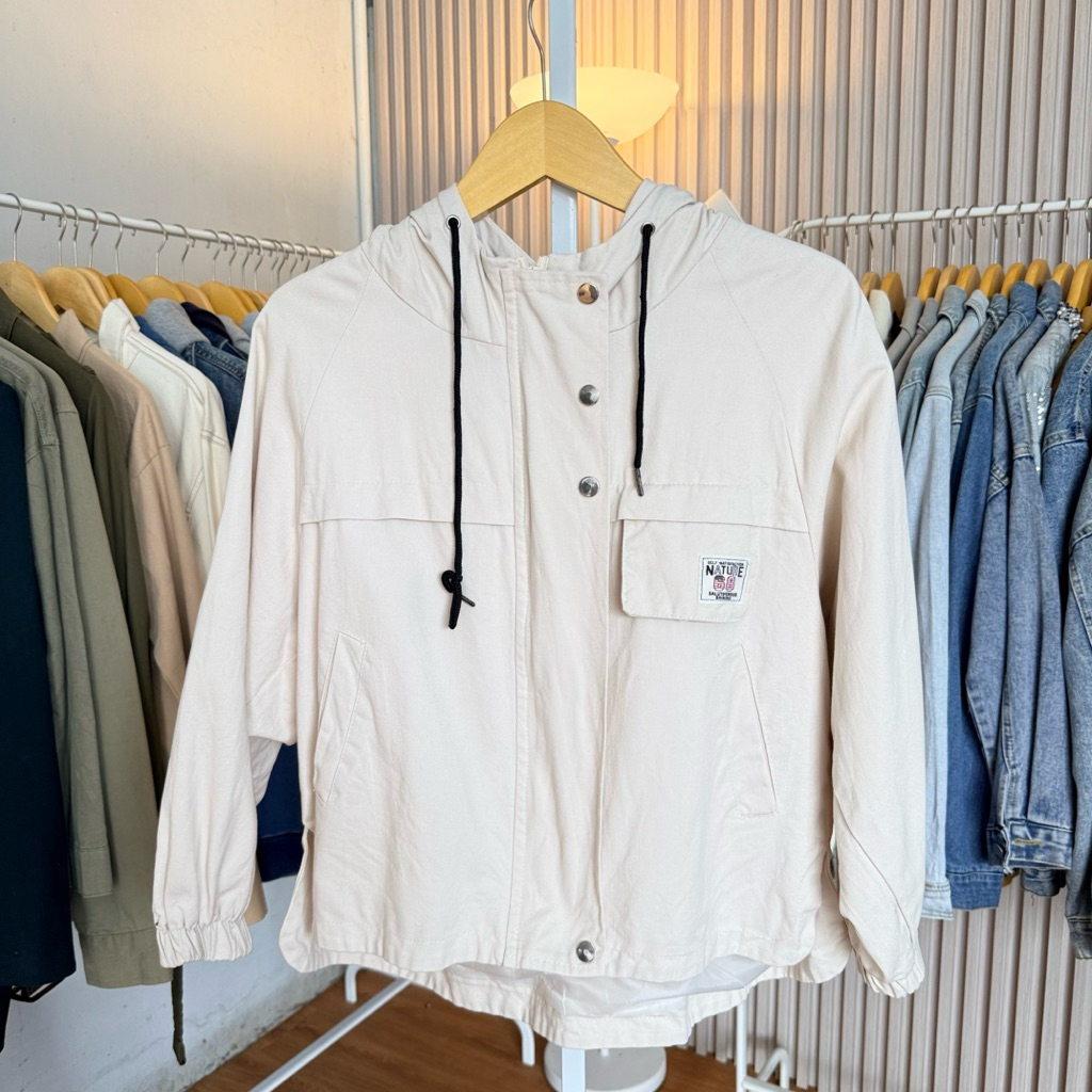 JACKET CEWEK WANITA HOODIE CREAM