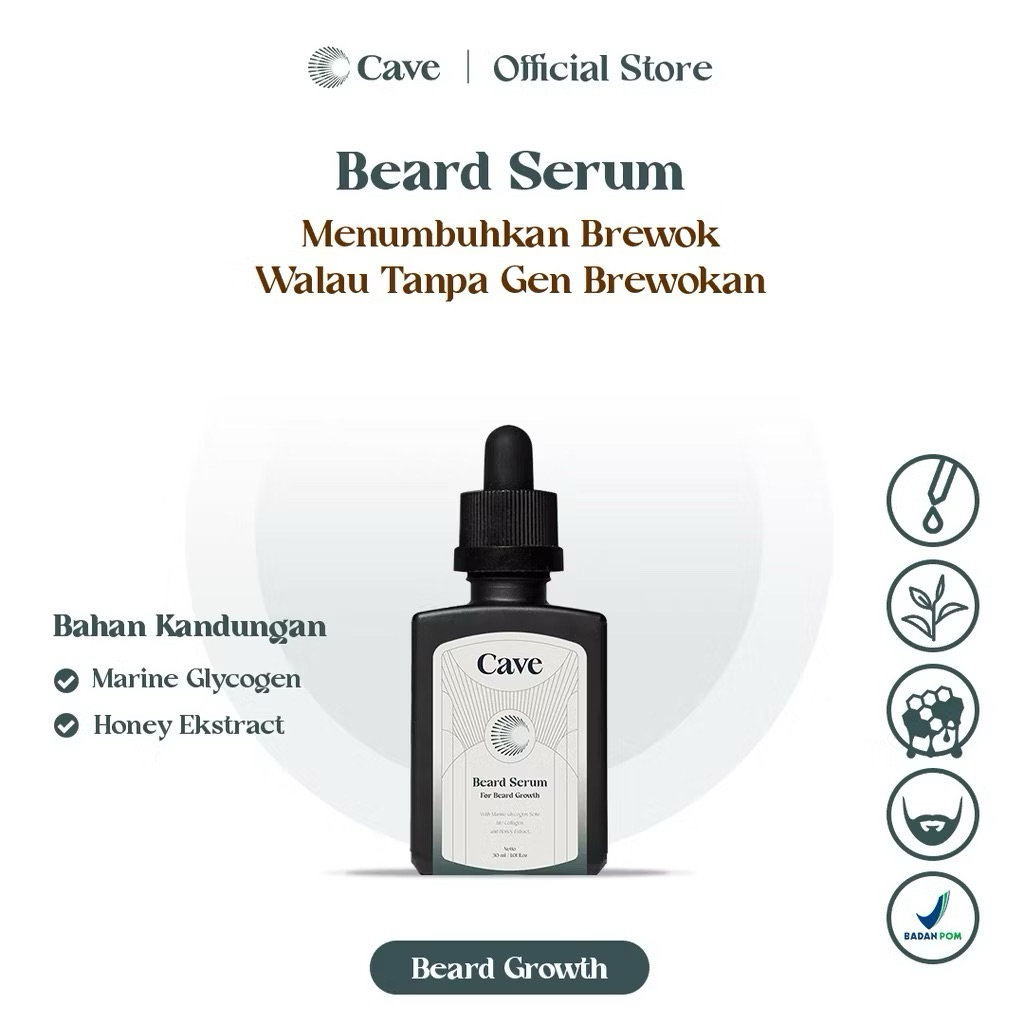 CAVE Beard Serum 30 ml - Penumbuh & Pelebat Brewok Kumis Jenggot Jambang Pria Rambut Wanita