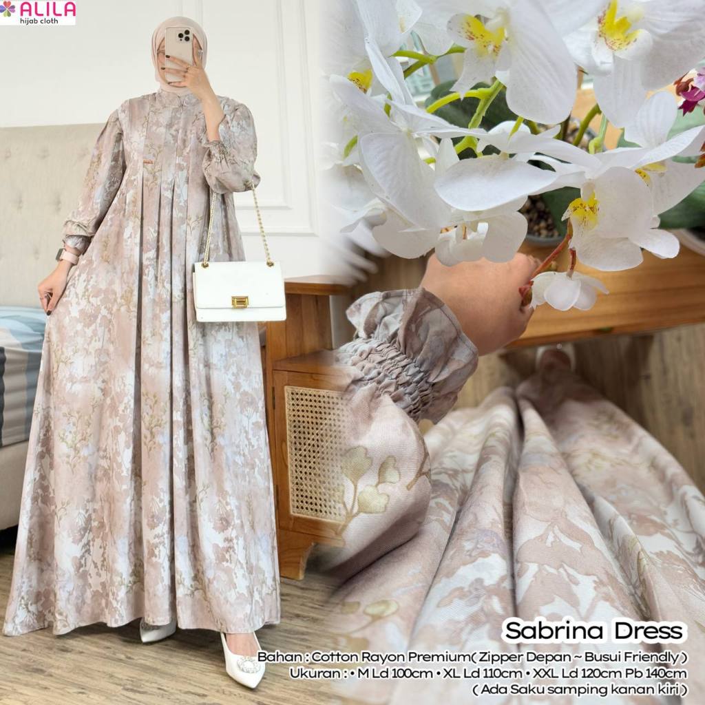 SABRINA Dress Gamis Wanita Muslimah Original ALILA Hijab Cloth Cotton Rayon Premium Motif Floral Bus