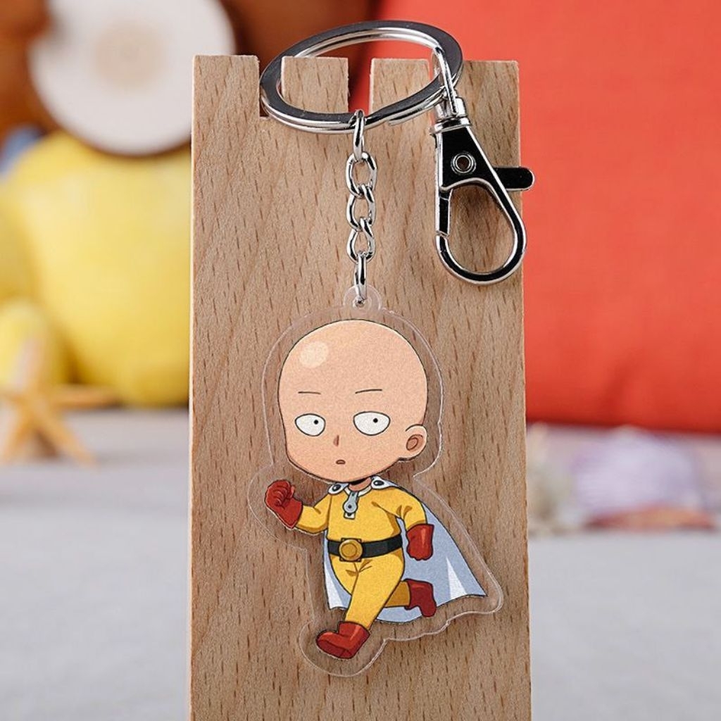 Gantungan Kunci Anime One Puch Man Akrilik Bening Transparan Keychain Hadiah Anime Kawai Kado Figure