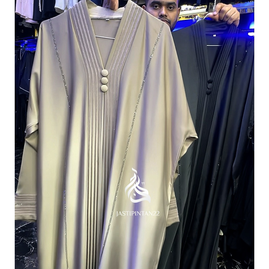 abaya tektok kancing motif garis manik