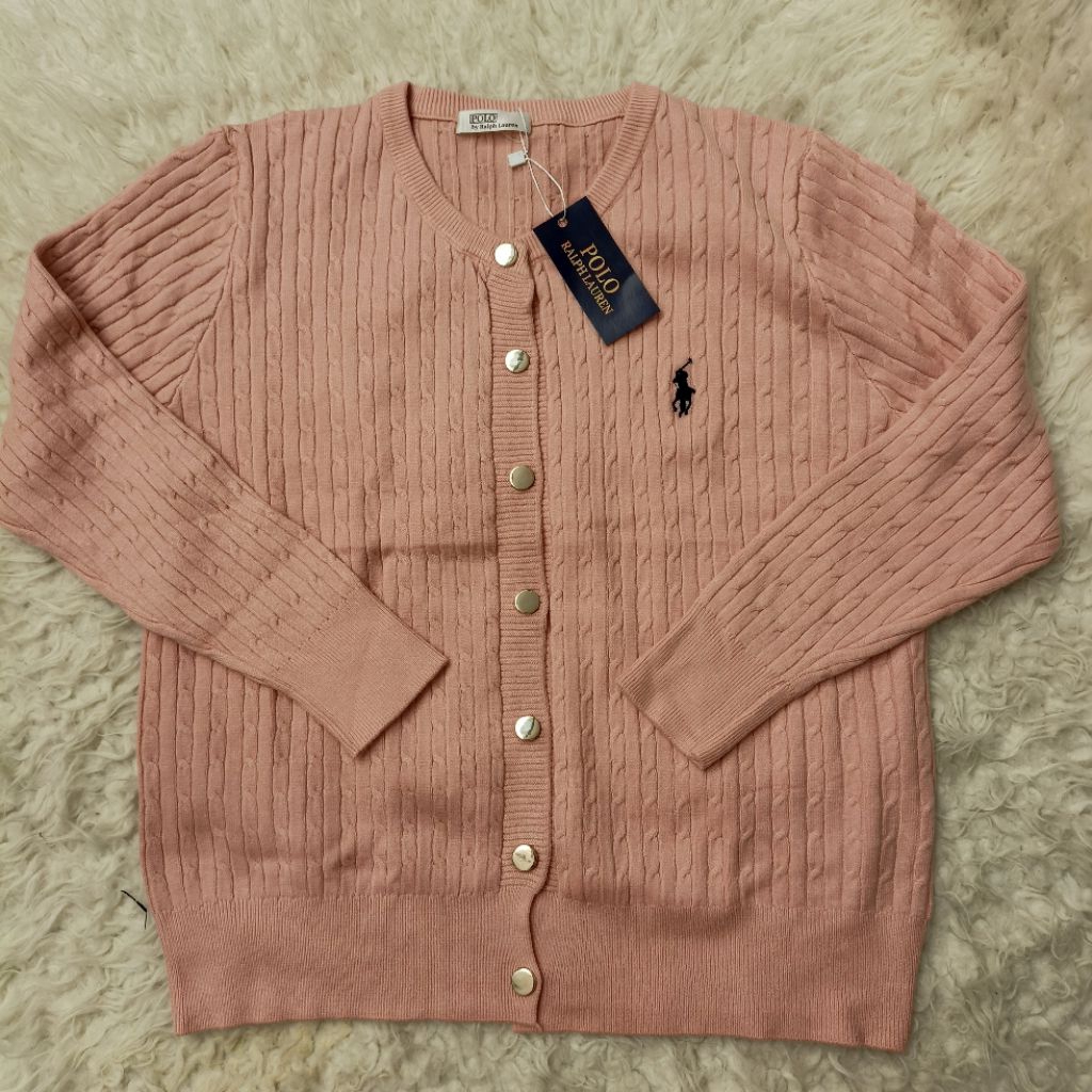 cardigan sweater polo Ralph Lauren pink original rajut free size atasan wanita top