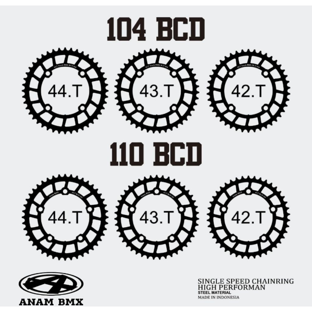 chainring bcd 104 bcd 110 42t 43t 44t chainring BMX 44t