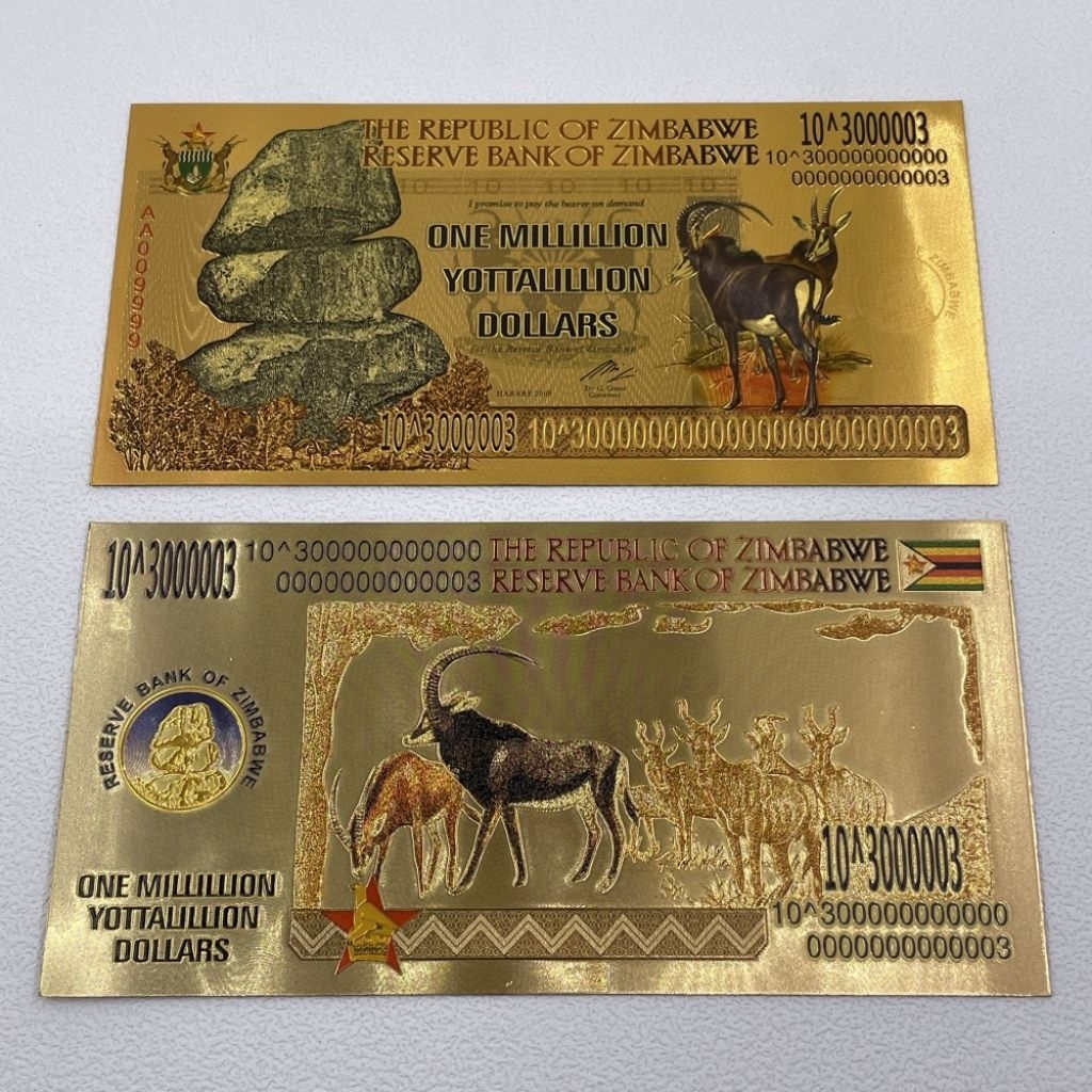 Souvenir Uang Gold Foil Zimbabwe Pecahan Besar Koleksi Antik