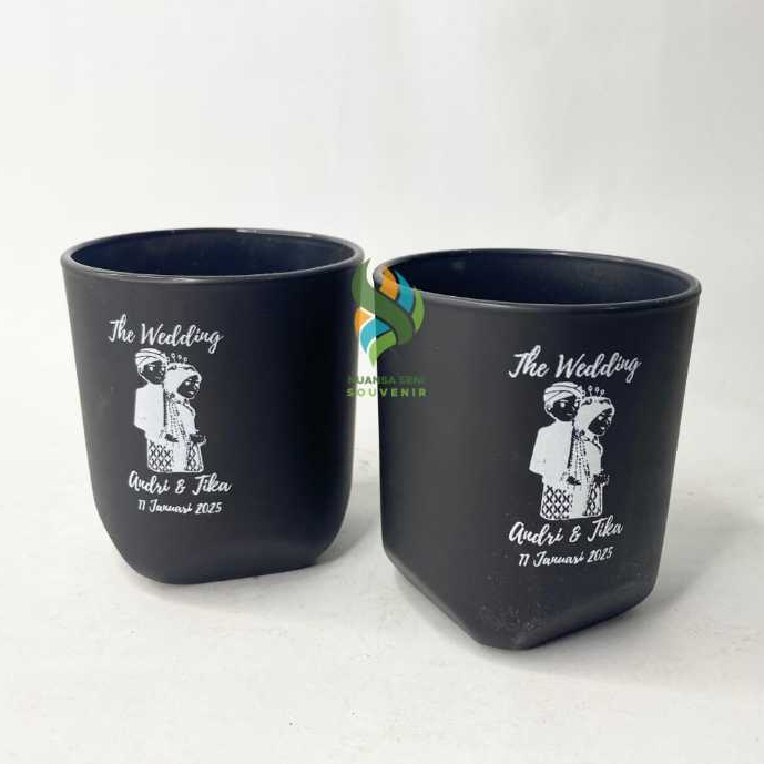 Souvenir Gelas Minum Kaca Doff Hitam Cangkir PSP Tumbler Kopi Teh Mug Beling Custom Sablon