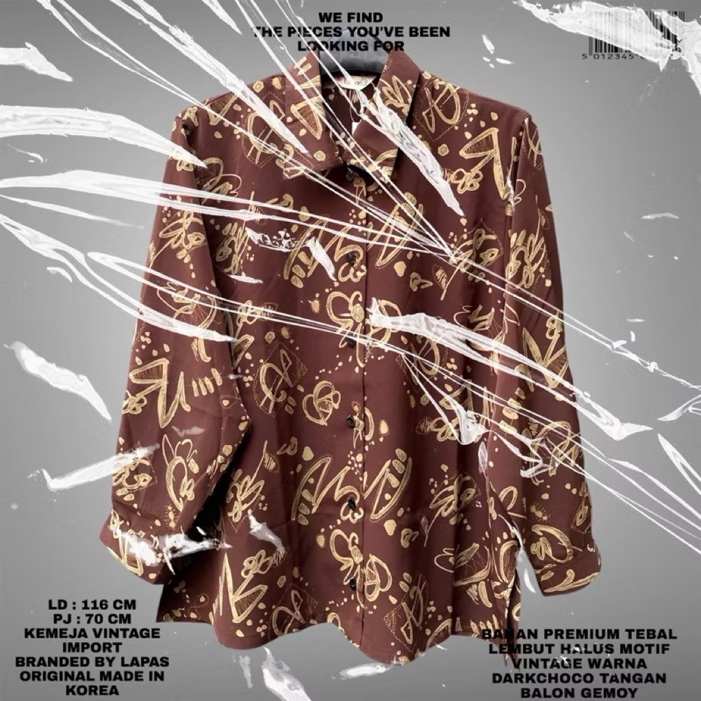 LAPAS ORIGINAL KOREAN KEMEJA VINTAGE/BROWN CHOCO COKLAT KEMEJA VINTAGE SULTAN KOREAN LOOK/KEMEJA OVE
