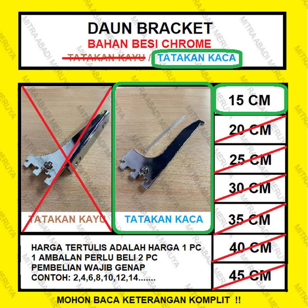 Daun Bracket Kaca 15 cm Penyangga Display Kaca Ambalan