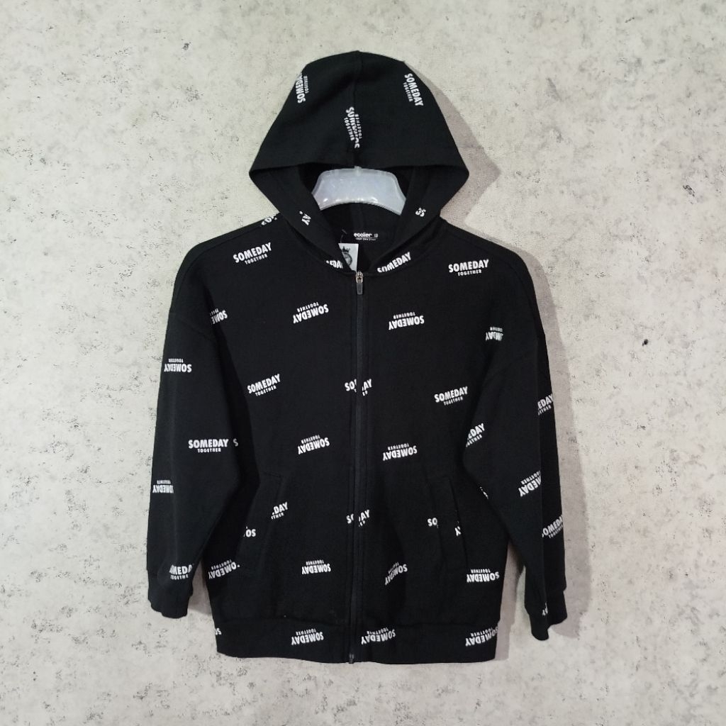 Hoodie Zipper Pria ECOLIER SOMEDAY TOGETHER Hitam Casual Hoodie Zip Size L