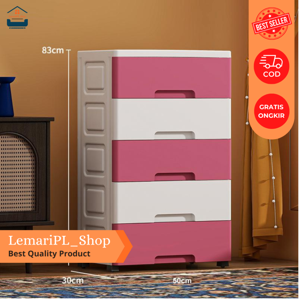 Lemari Pakaian Plastik Dengan Roda- Lemari Plastik Multifungsi Lemari Drawer Pakaian Plastik Premium