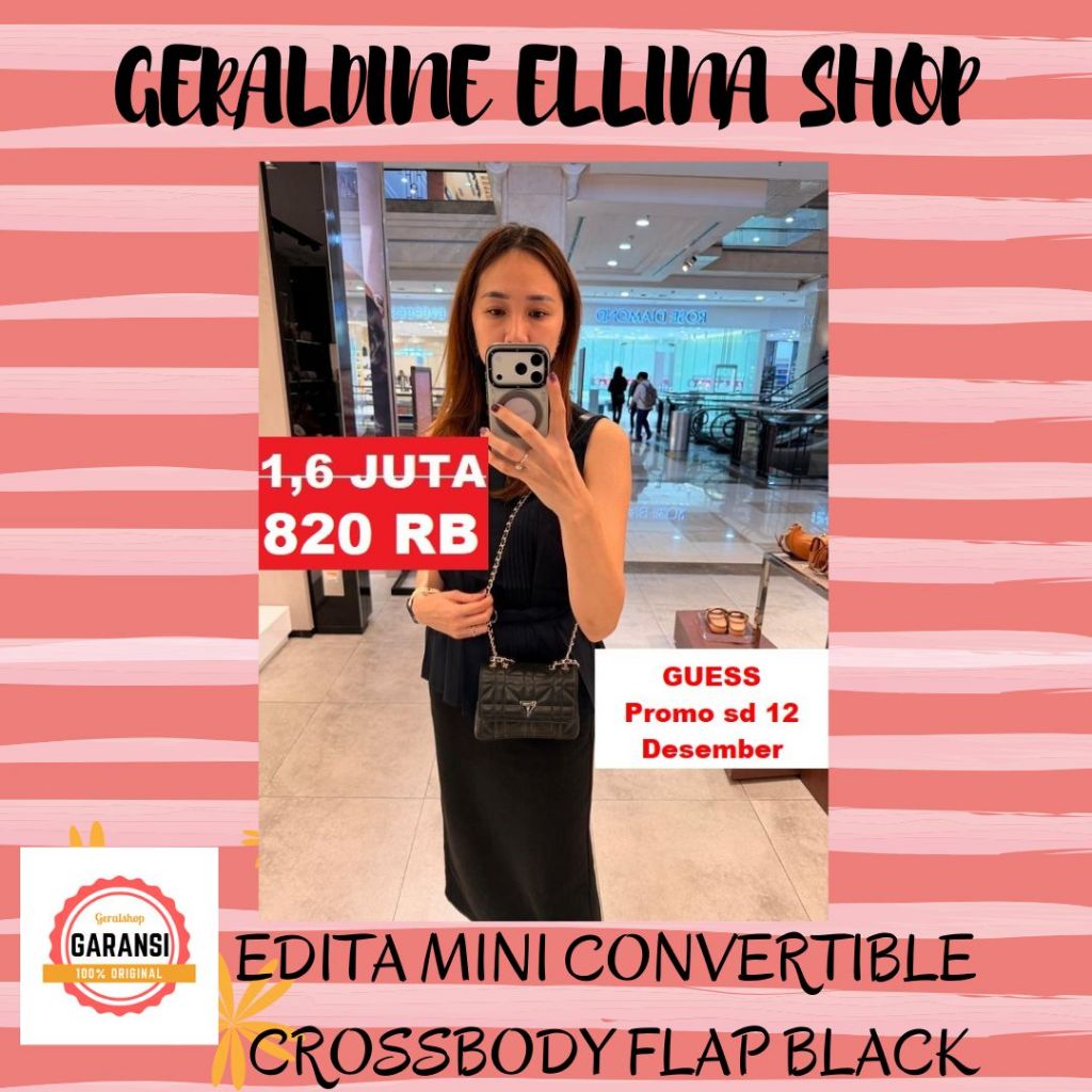 Tas selempang wanita Guess shoulder bag 100% original seri EDITA MINI CONVERTIBLE