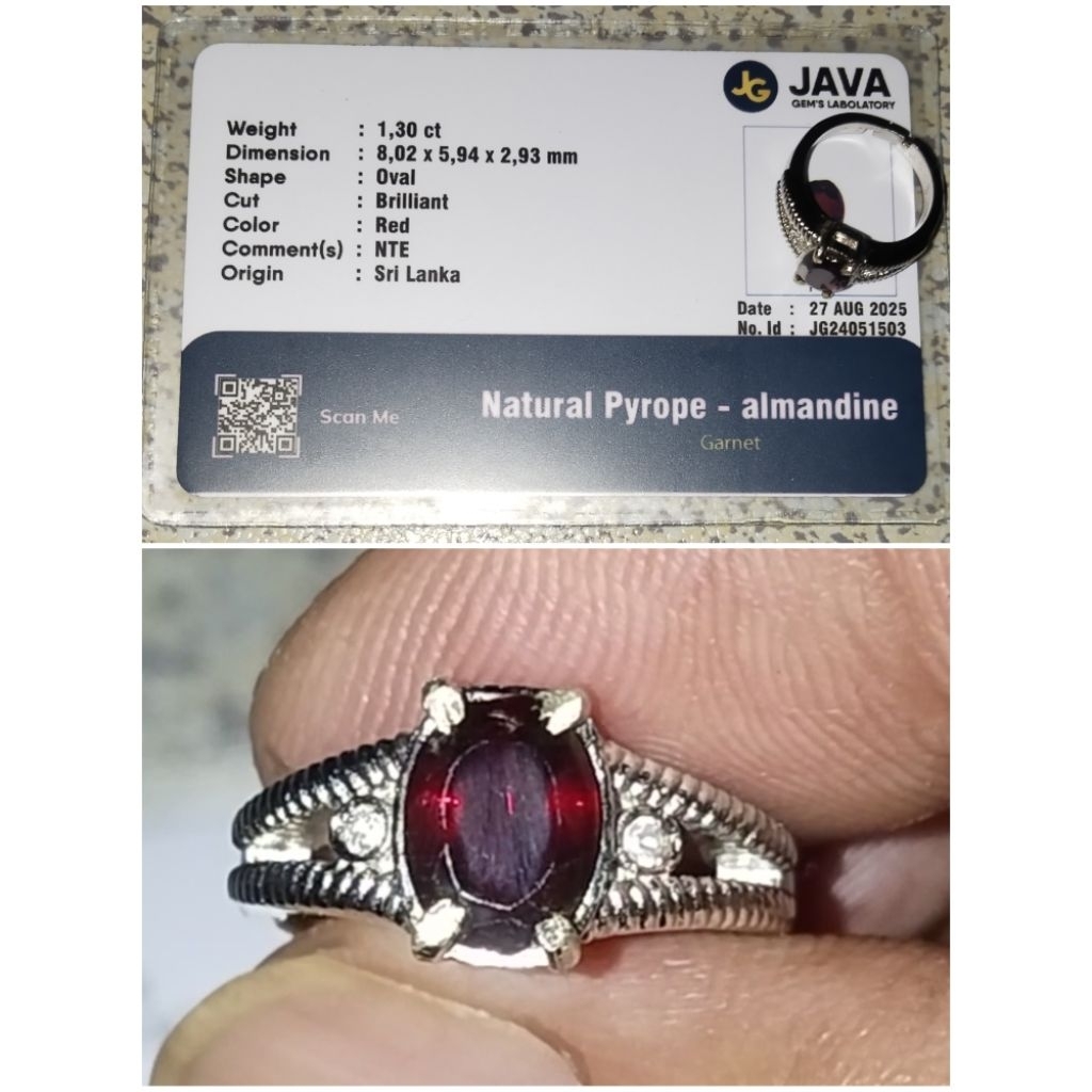 Natural Pyrope Alamandine Garnet 1,30 Crt + Memo, Kode A136
