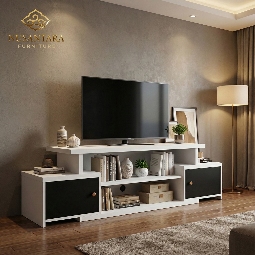 Meja TV Minimalis Putih Hitam Cabinet Rak TV Modern