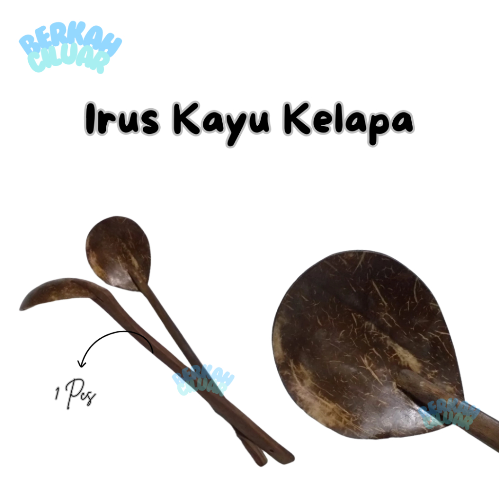 Irus Kayu Tempurung Kelapa / Centong Sayur Batok Kelapa / Irus Sayur Gagang Panjang