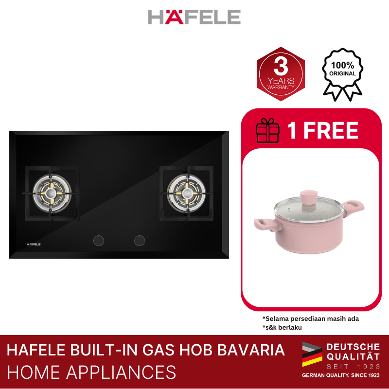 Hafele Bavaria Kompor Tanam Gas 2 Tungku Hitam -  Built-in Gas Hob Black