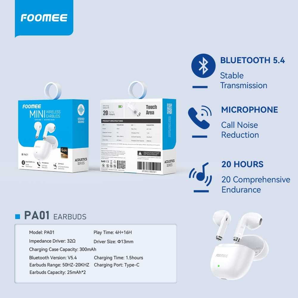 Foomee TWS FT128/PA01/MH01 BLUETOOTH 5.4 Stable  Transmission /20 Comprehensive  Endurance