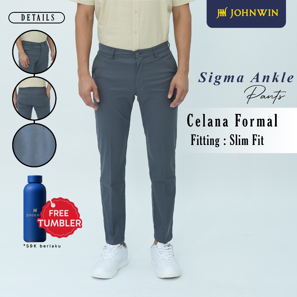 Johnwin - Celana Formal Sigma Ankle Pants - Celana Panjang Pria - Bahan Katun Polyester - Slim Fit -