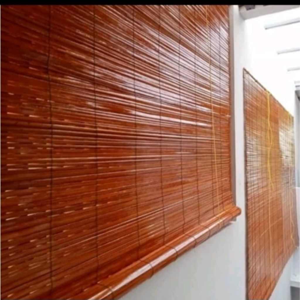 Tirai/ KREY bambu fernis 2x22x3m .lengkap tali prnggulung