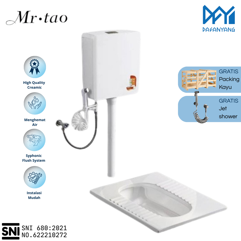 Kloset Jongkok Mr.Tao 1Set SNI + Watertank Flush - FREE Packing Kayu Kargo | Toilet WC Jongkok Bahan