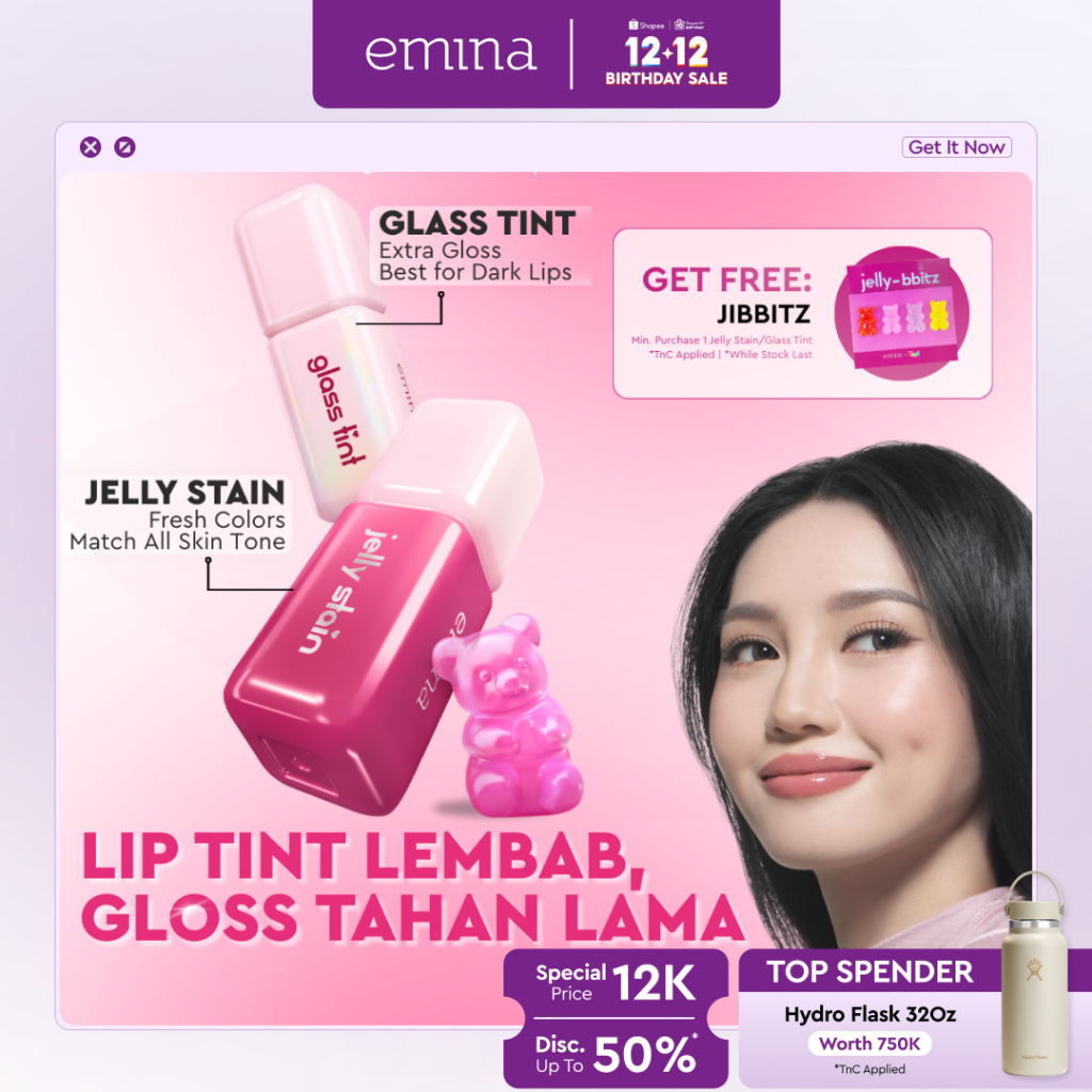 Emina Jelly Stain & Glass Tint - Lip Tint Korea Glossy Ombre Tahan 12 Jam Ringan Longlasting Transfe