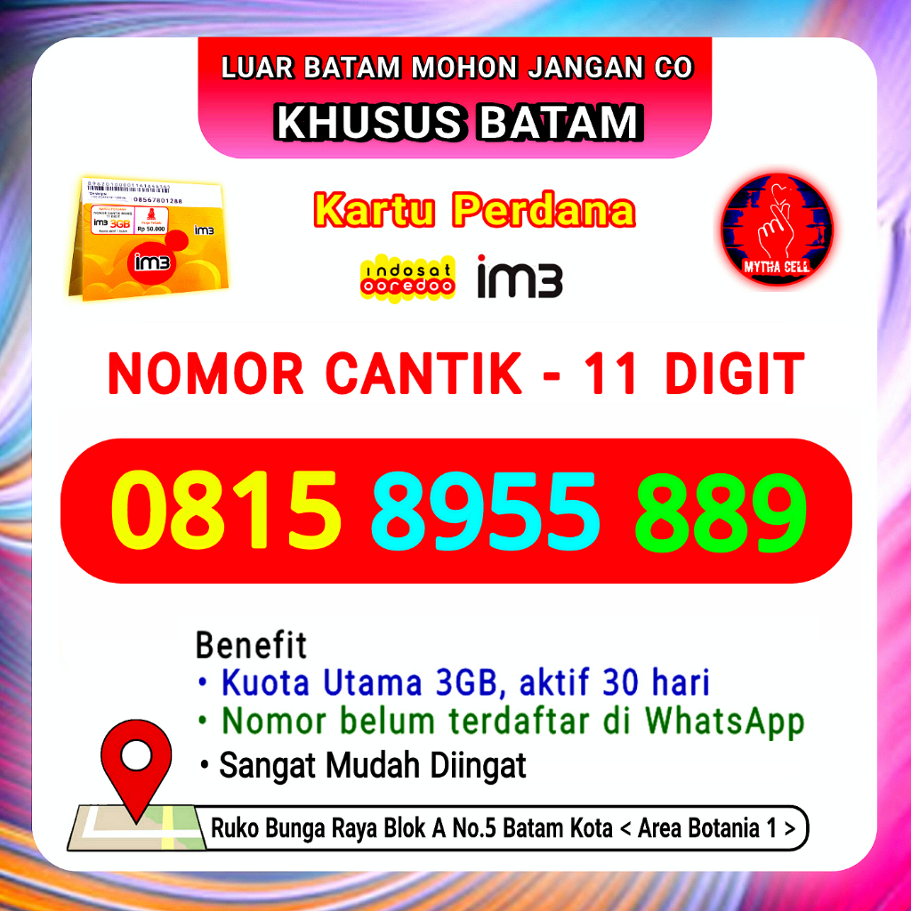 Kartu PerdanaIndosat IM3 Nomor Cantik 11 Digit - KHUSUS BATAM