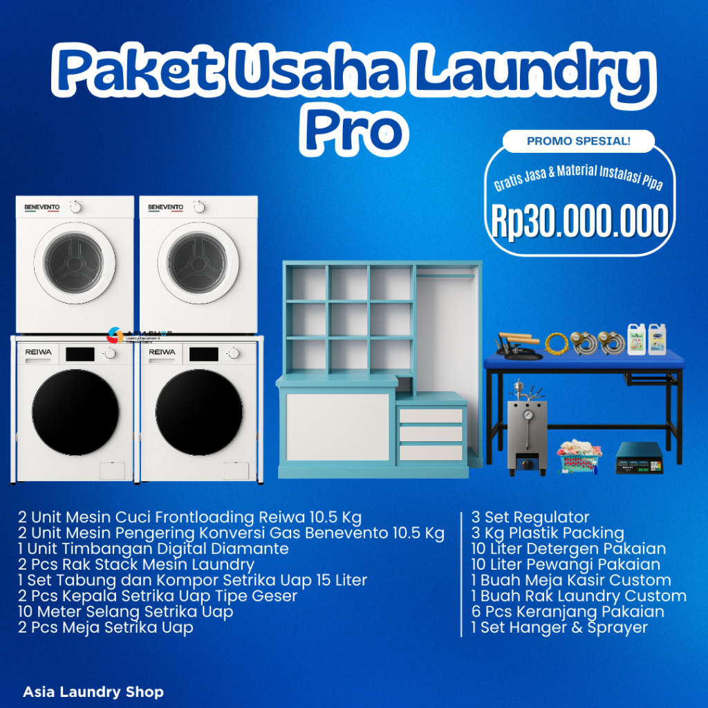 Paket Usaha Laundry Lengkap Siap Mulai Usaha Laundry Skala Menengah Mesin Cuci Diamante Reiwa Hisens