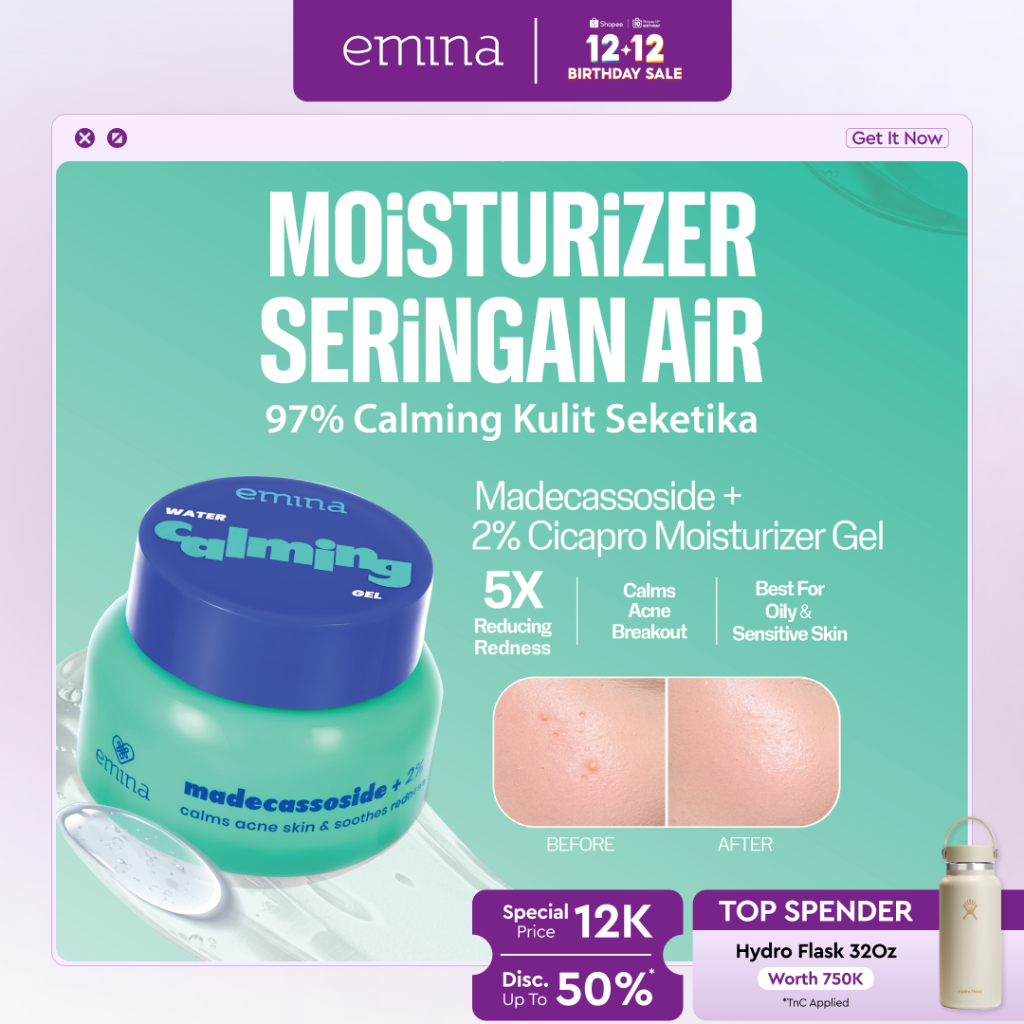 Emina Water Calming Gel Moisturizer 30g | Mengurangi Jerawat & Meredakan Kemerahan, Soothing, untuk 