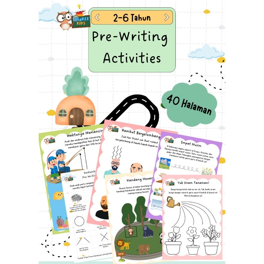 Worksheet Tracing Pre writing anak 40 halaman | Free Map clear holder dan 1 set spidol wipe & clean