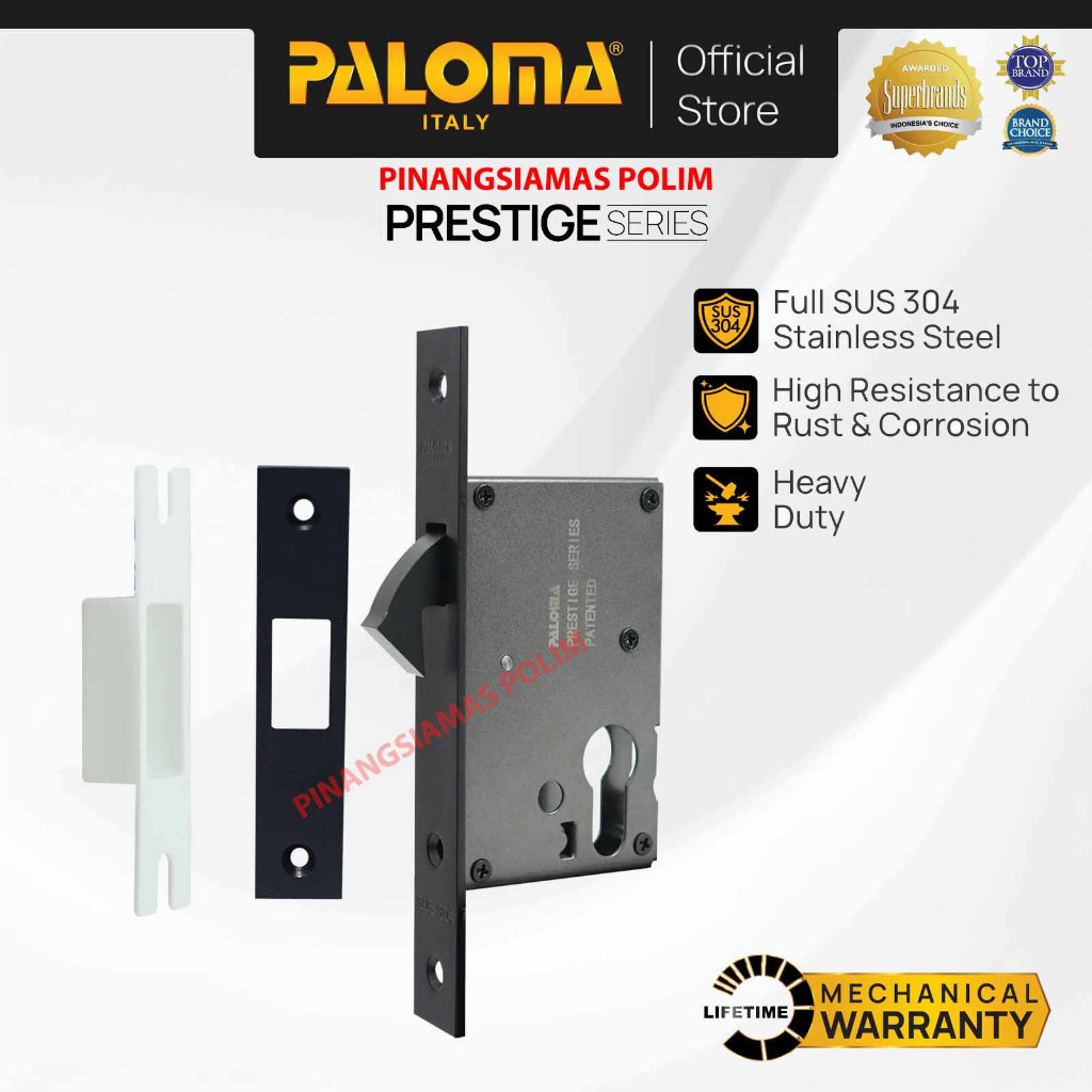 Paloma Lockcase Mortise Badan Kunci Sliding Hitam|| Mlp 3338