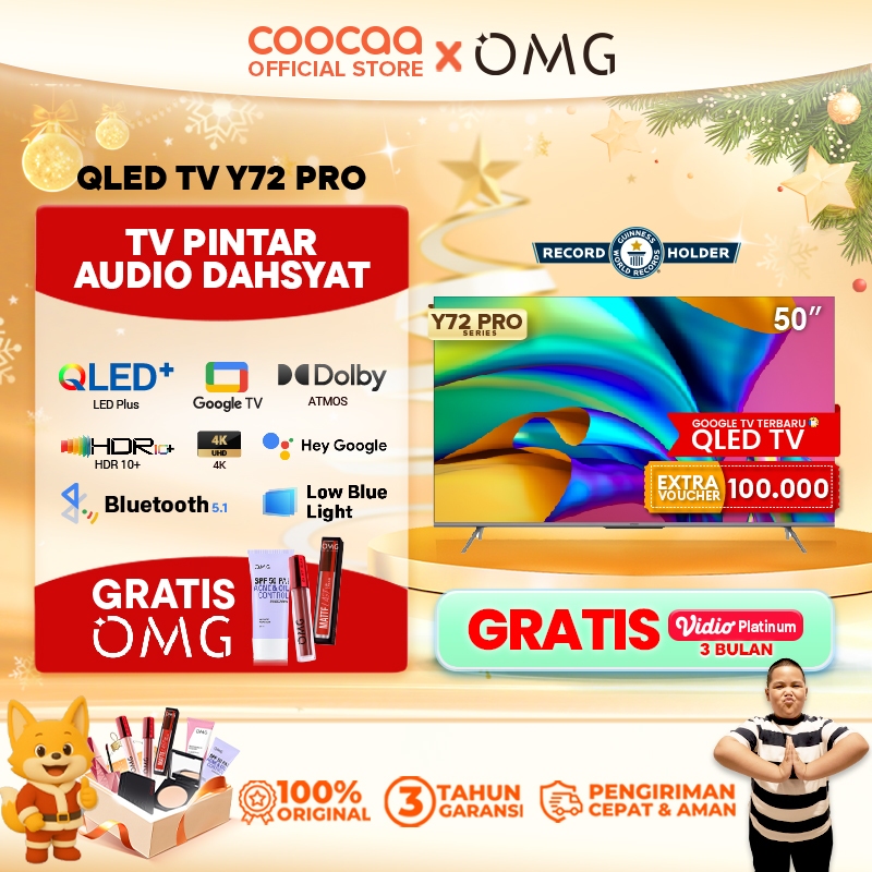 COOCAA TV 50 inch Y72 PRO - 4K QLED+ - Google TV -  Google Assistant - Dolby Audio Atmos - Low Blue 