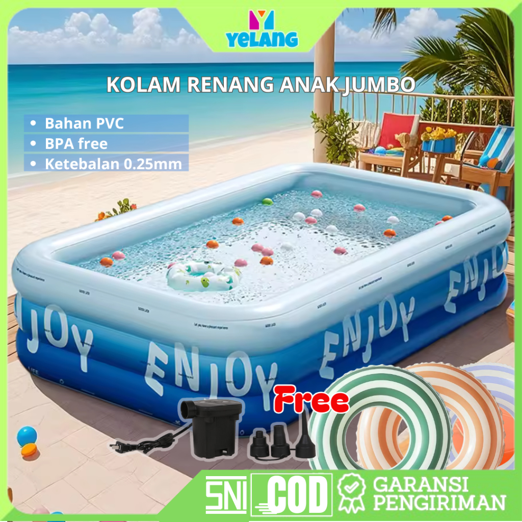 Kolam Renang Keluarga Jumbo Besar 260cm Inflatable Tiup Tebal Portable Kolam Karet Anak Dewasa