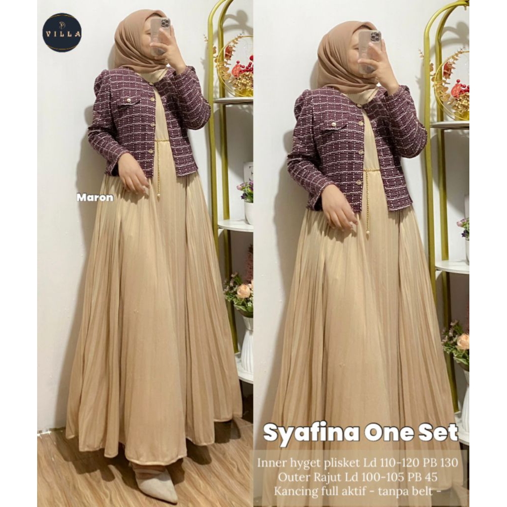 One set setelan wanita kekinian rok mix rajut Syafina Launa Davia Gwen by VILLA