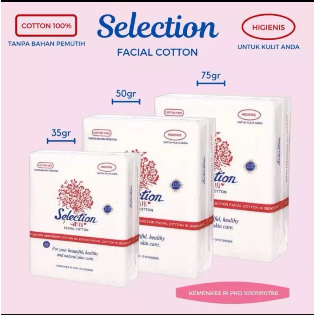 KAPAS SELECTION FACIAL COTTON 35 50 75 gr TANPA PEMUTIH KAPAS KOTAK WAJAH TIPIS TEBAL LEBIH LEMBUT K