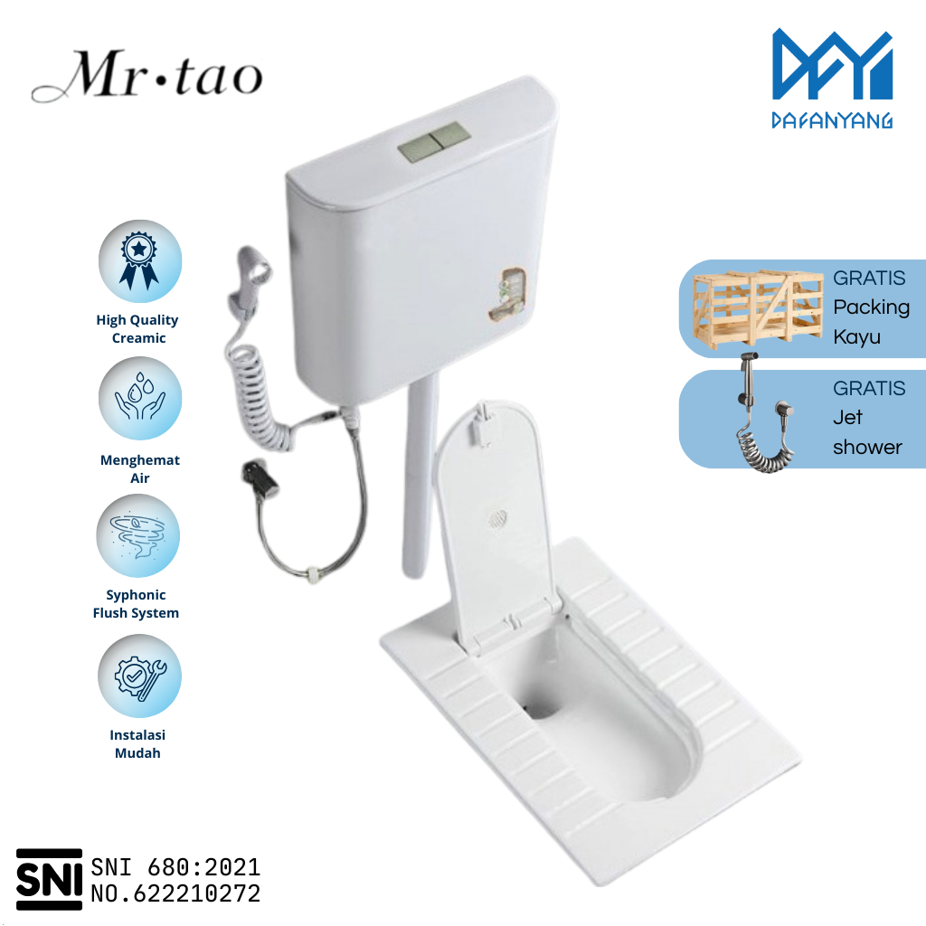 Kloset Jongkok Mr.Tao 1 Set SNI Dengan Penutup + Watertank Flush - Free Packing Kayu | Toilet WC Ker