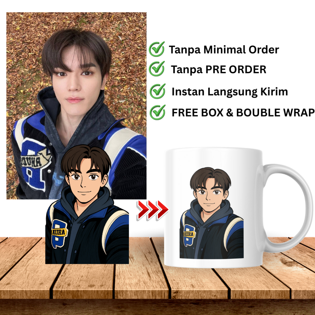 Mug Custom Foto Jadi Kartun – Cetak di Mug Keramik, Proses Cepat Tanpa Pre-Order